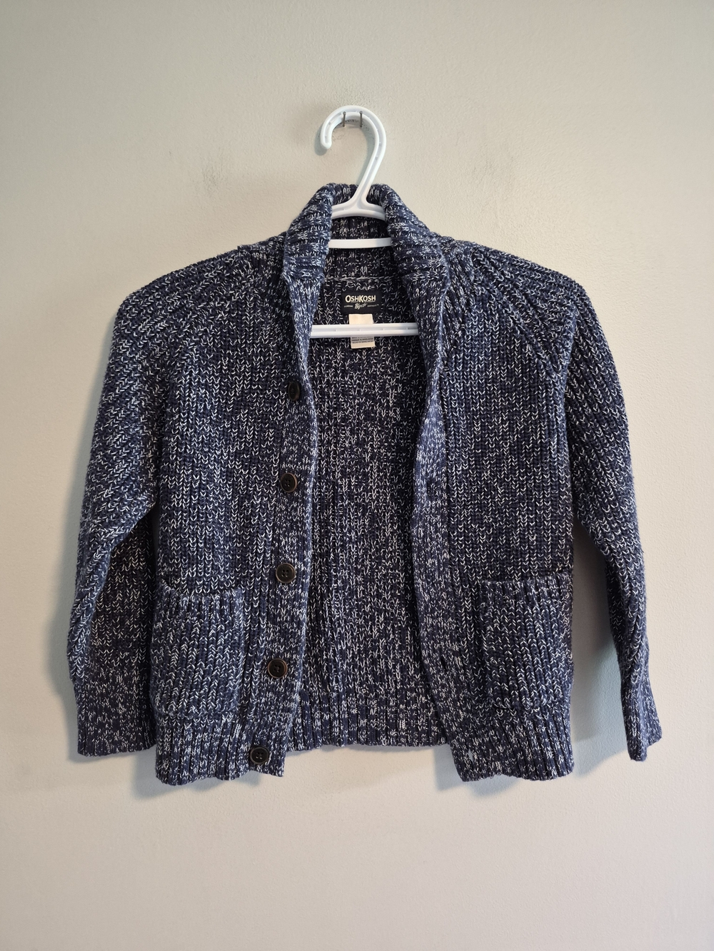 OshKosh B'gosh Youty 7 Navy & White Knit Button-Up Cowl Neck Cardigan